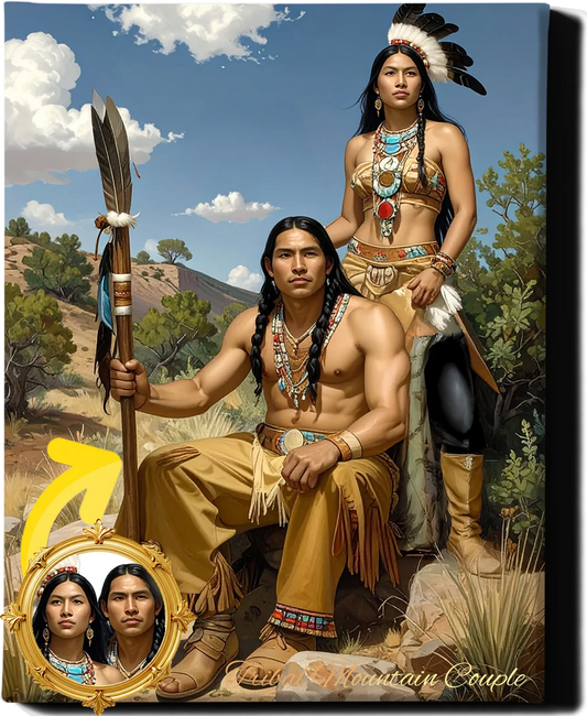 Custom Royal Couple Portrait | Tribal Mountain Couple | Personalized Wall Art Gift