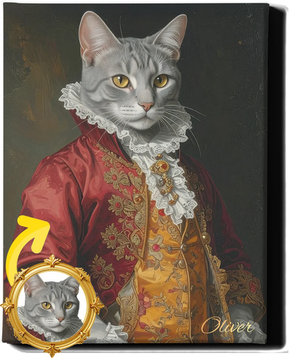 Custom Royal Pet Portrait | Velvet Meow Baron | Personalized Wall Art for Pet Lovers