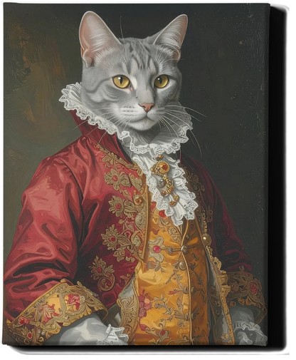 Custom Royal Pet Portrait | Velvet Meow Baron | Personalized Wall Art for Pet Lovers