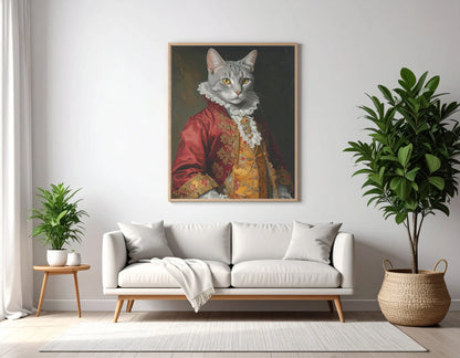 Custom Royal Pet Portrait | Velvet Meow Baron | Personalized Wall Art for Pet Lovers