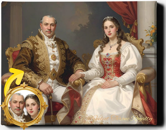 Custom Royal Couple Portrait | Velvet Throne Royalty | Personalized Wall Art Gift