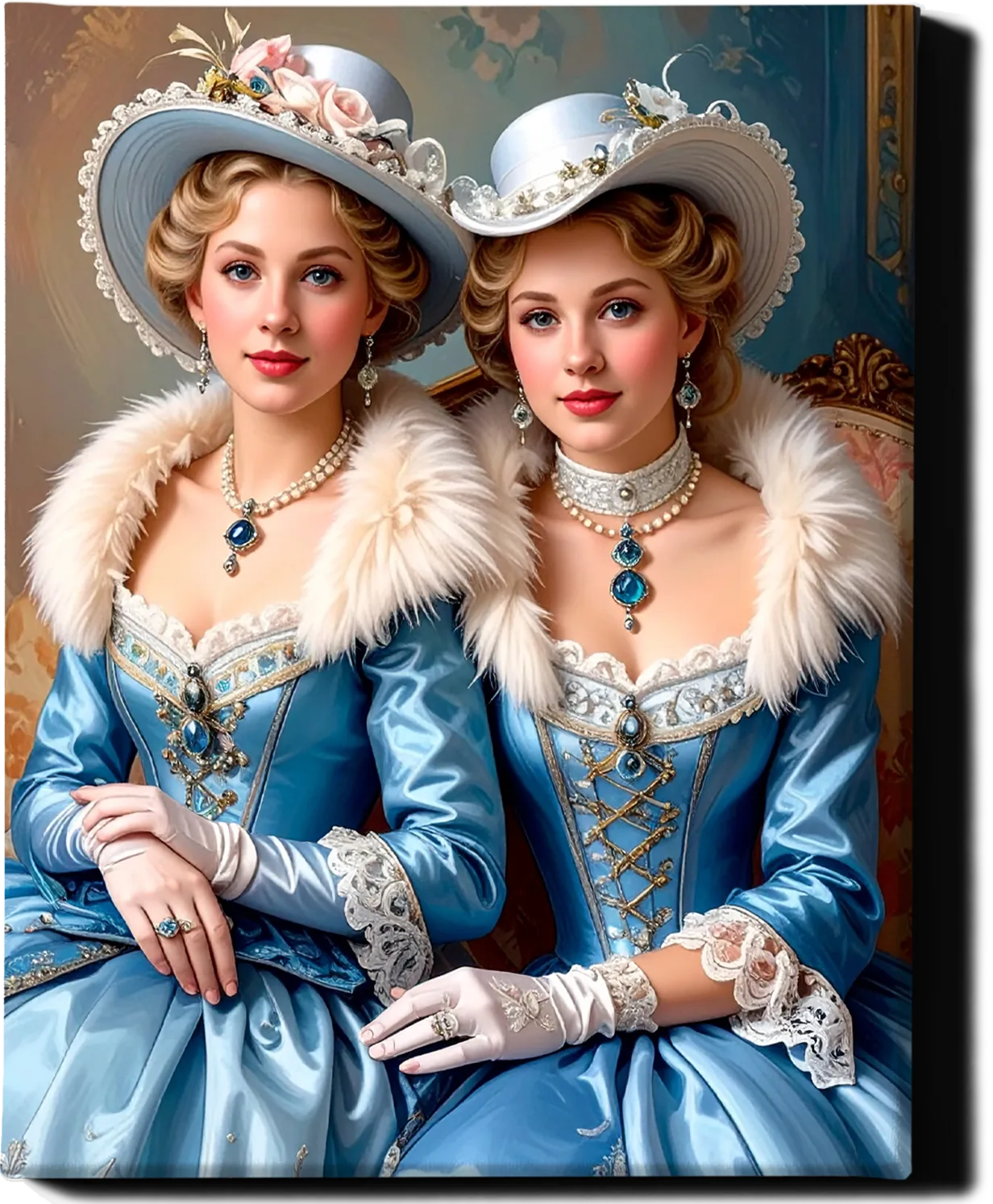 Custom Royal Family Portrait | Victorian Blue Twins | Personalized Wall Art Gift