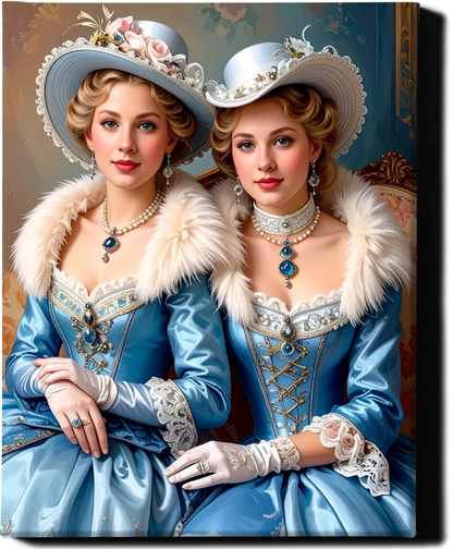 Custom Royal Family Portrait | Victorian Blue Twins | Personalized Wall Art Gift