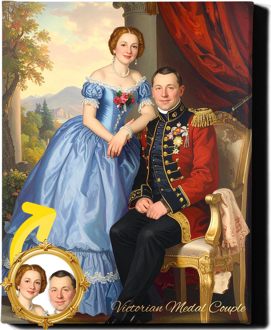 Custom Royal Couple Portrait | Victorian Medal Couple | Personalized Wall Art Gift