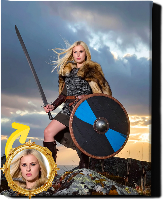 Custom Royal Human Portrait | Viking Defender 2 | Personalized Wall Art Gift for her