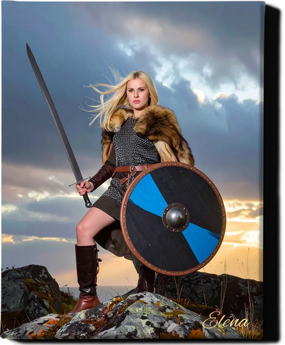 Custom Royal Human Portrait | Viking Defender 2 | Personalized Wall Art Gift for her