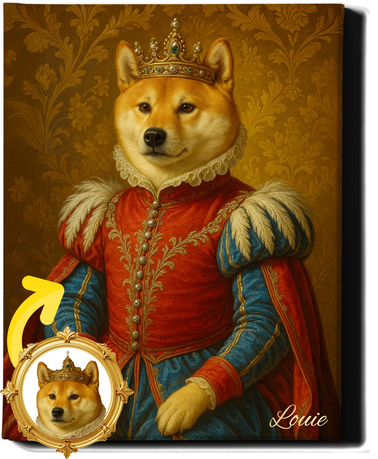 Custom Royal Pet Portrait | Baron Von Wiggle | Personalized Wall Art for Pet Lovers