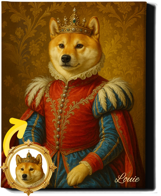 Custom Royal Pet Portrait | Baron Von Wiggle | Personalized Wall Art for Pet Lovers