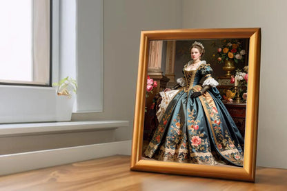 Custom Royal Human Portrait | Splendor with Florals | Personalized Wall Art Gift for her