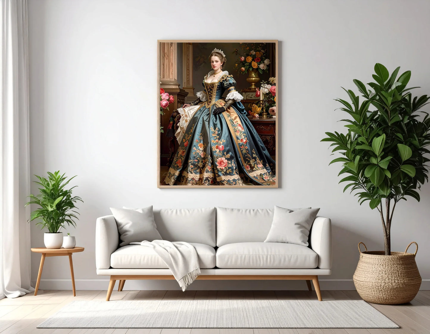 Custom Royal Human Portrait | Splendor with Florals | Personalized Wall Art Gift for her