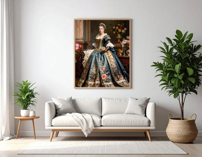 Custom Royal Human Portrait | Splendor with Florals | Personalized Wall Art Gift for her