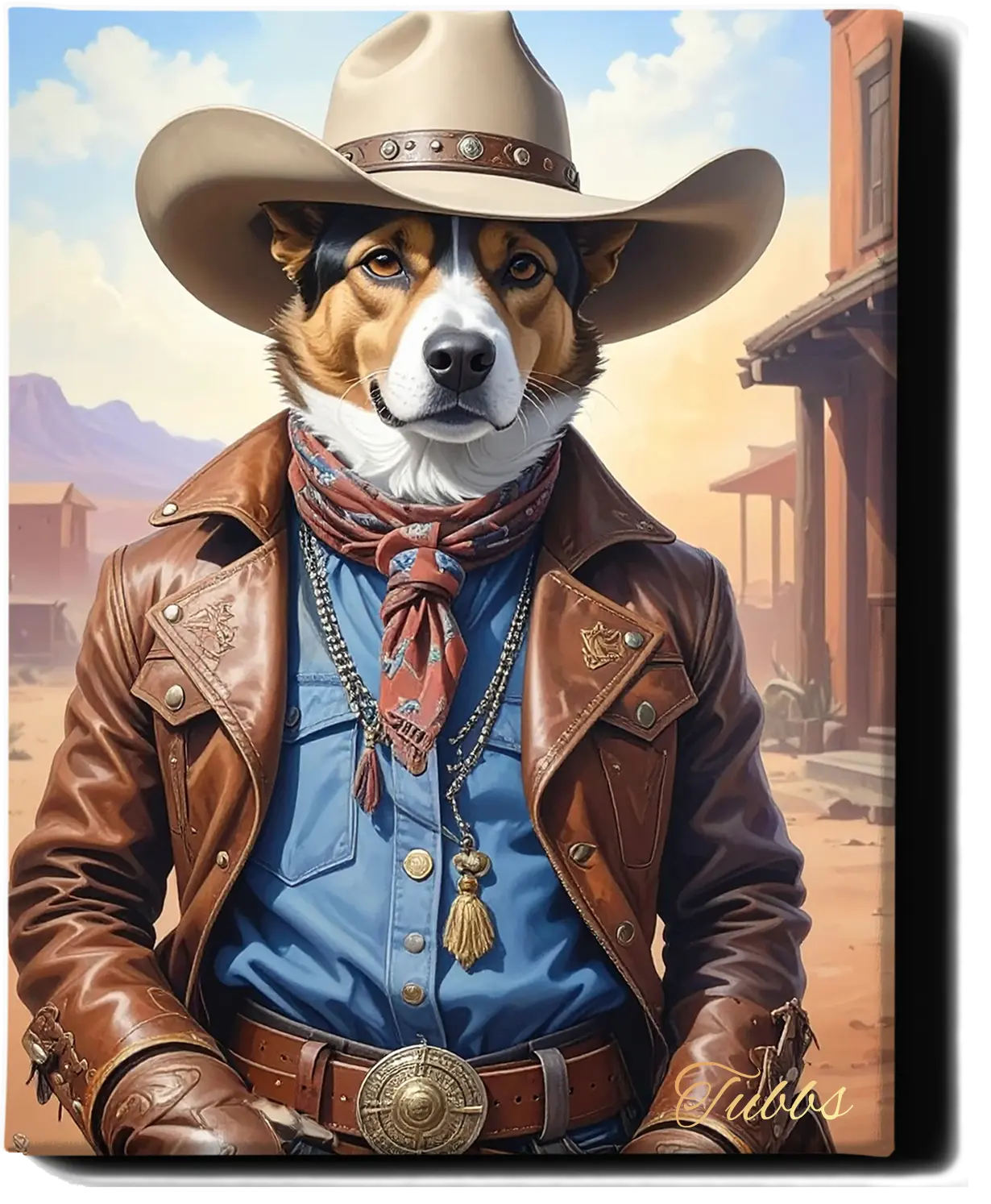 Custom Royal Pet Portrait | Western cowboy | Personalized Wall Art for Pet Lovers