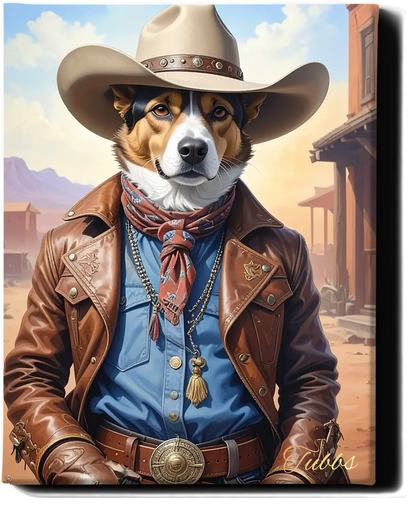 Custom Royal Pet Portrait | Western cowboy | Personalized Wall Art for Pet Lovers