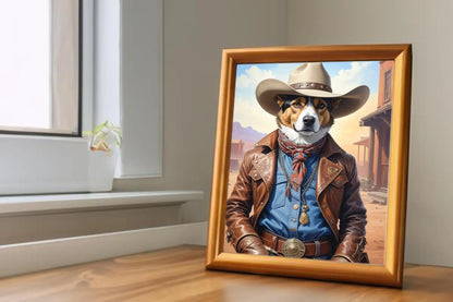 Custom Royal Pet Portrait | Western cowboy | Personalized Wall Art for Pet Lovers