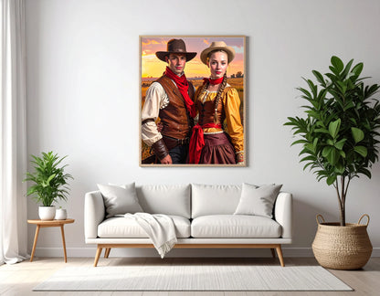 Custom Royal Couple Portrait | Western Frontier Duo | Personalized Wall Art Gift