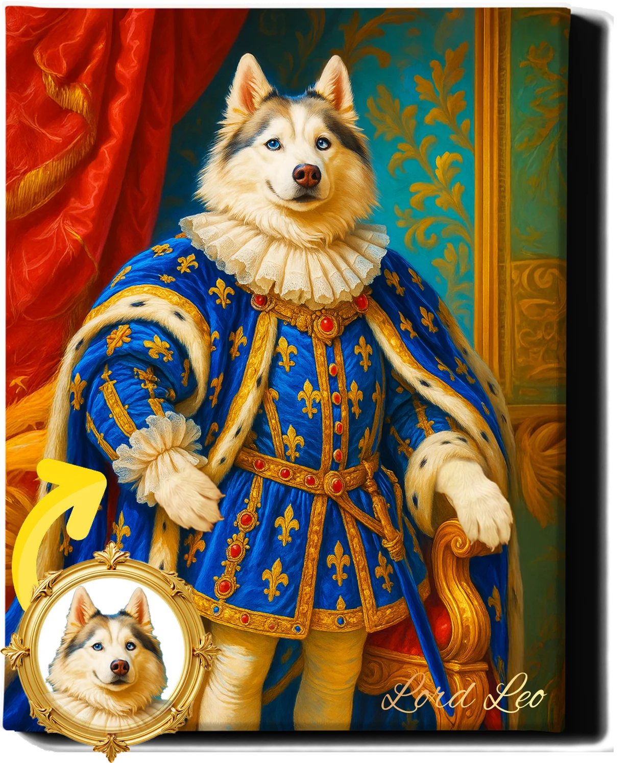 Custom Royal Pet Portrait | Lord Leo | Personalized Wall Art for Pet Lovers