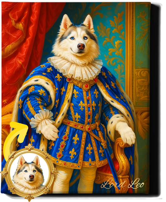 Custom Royal Pet Portrait | Lord Leo | Personalized Wall Art for Pet Lovers