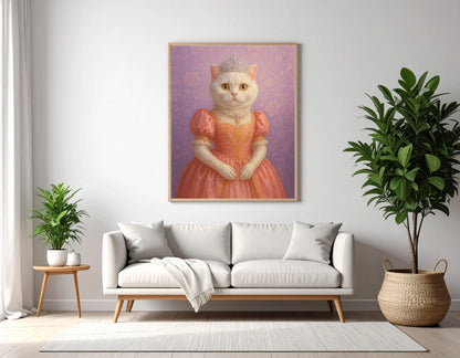 Custom Royal Pet Portrait | Queen Meowmington | Personalized Wall Art for Pet Lovers