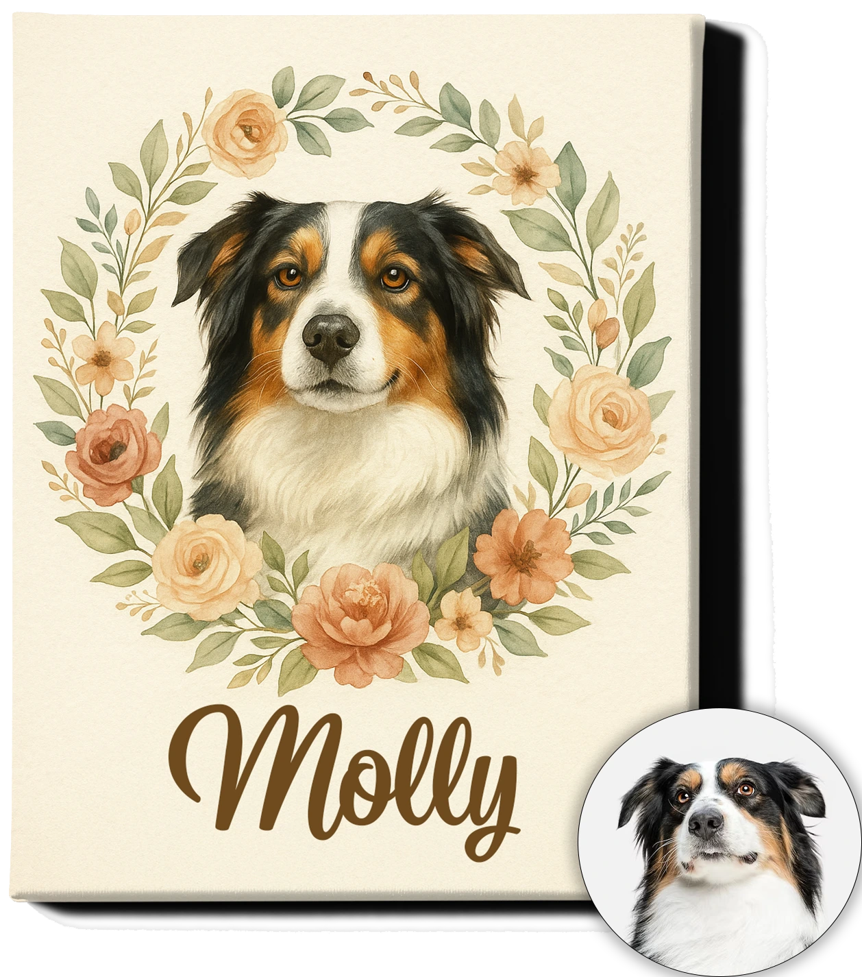 Immortalize Your Pet in Art – Personalized Boho Floral Portrait 1| Custom Pet Canvas for Pet Moms & Memorials