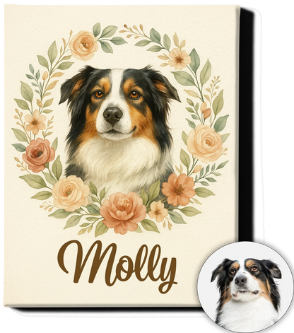 Immortalize Your Pet in Art – Personalized Boho Floral Portrait 1| Custom Pet Canvas for Pet Moms & Memorials