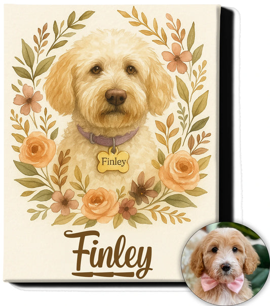 Custom Pet Portrait Canvas – Boho Floral Watercolor Style 2 | Personalized Dog Wall Art with Name | Gift for Dog Moms & Pet Lovers