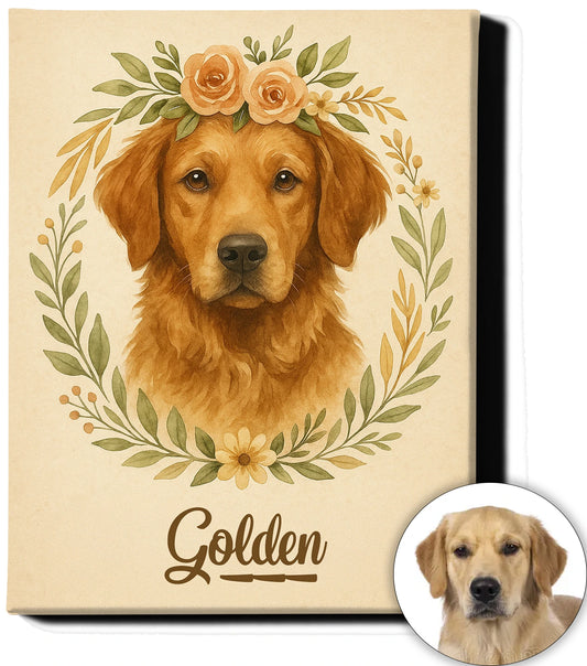 Custom Pet Portrait Canvas – Boho Floral Watercolor Style 6 | Personalized Dog Wall Art with Name | Gift for Dog Moms & Pet Lovers