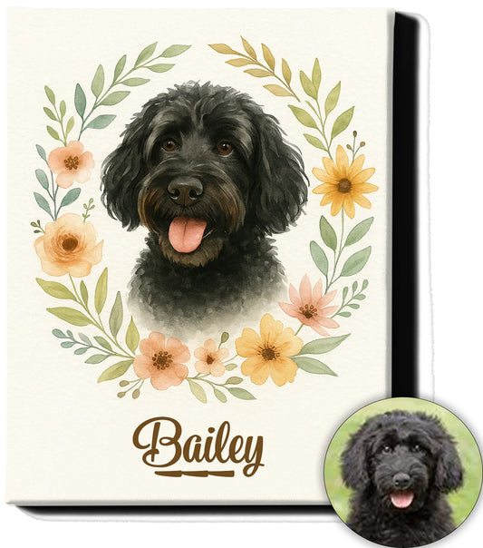 Custom Pet Portrait Canvas – Boho Floral Watercolor Style 3 | Personalized Dog Wall Art with Name | Gift for Dog Moms & Pet Lovers