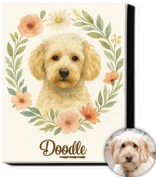Custom Pet Portrait Canvas – Boho Floral Watercolor Style 4 | Personalized Dog Wall Art with Name | Gift for Dog Moms & Pet Lovers