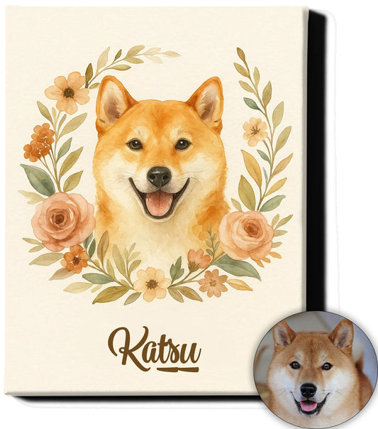 Custom Pet Portrait Canvas – Boho Floral Watercolor Style 5 | Personalized Dog Wall Art with Name | Gift for Dog Moms & Pet Lovers