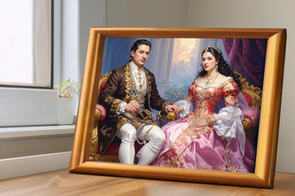 Custom Royal Couple Portrait | Sunlit Regal Heir | Personalized Wall Art Gift