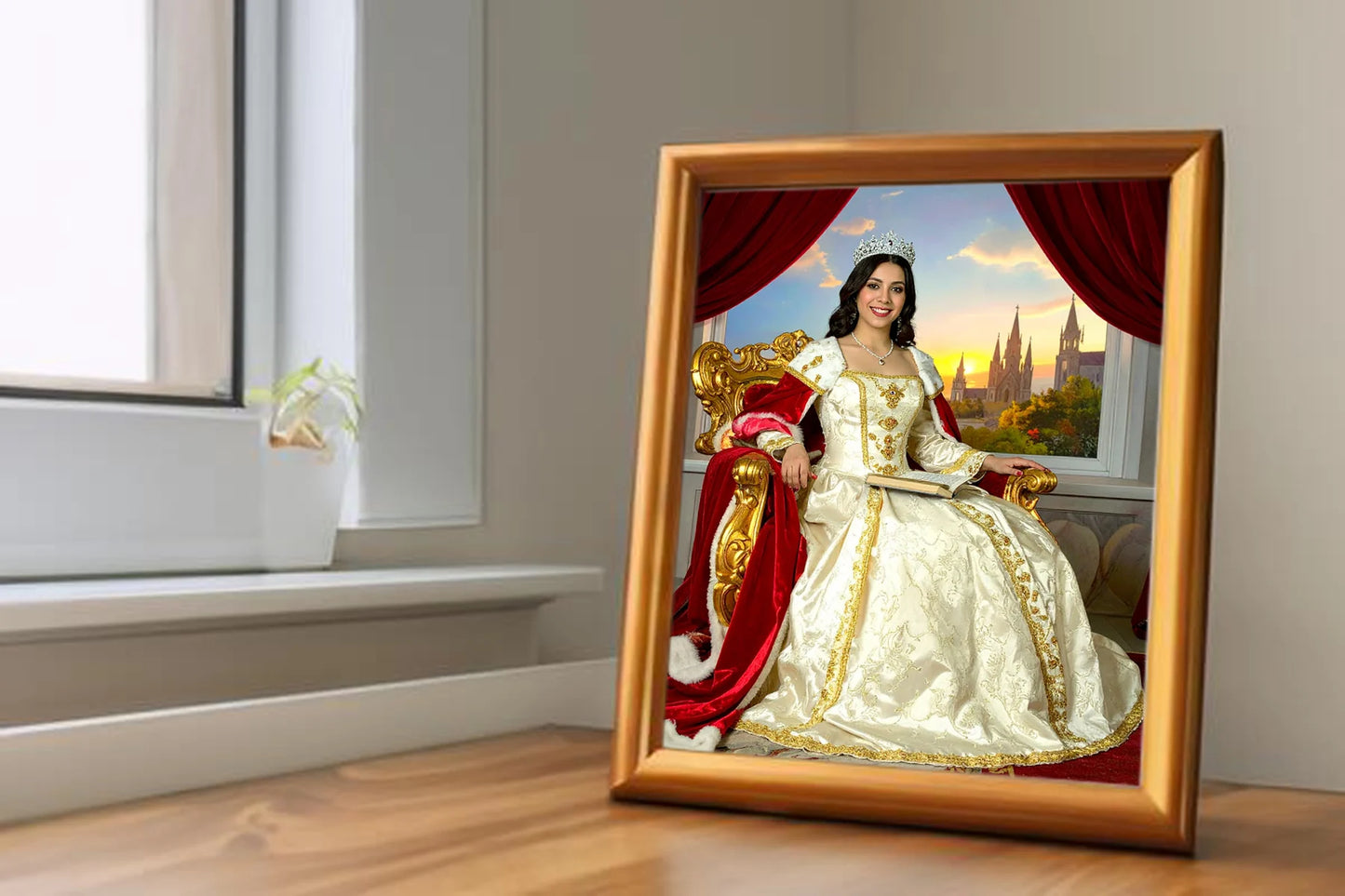 Custom Royal Human Portrait | Throne Room Sovereign 4 | Personalized Wall Art Gift for her