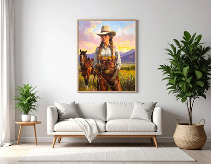 Custom Royal Human Portrait | Western Cowgirl Portrait | Personalized Wall Art Gift for Her