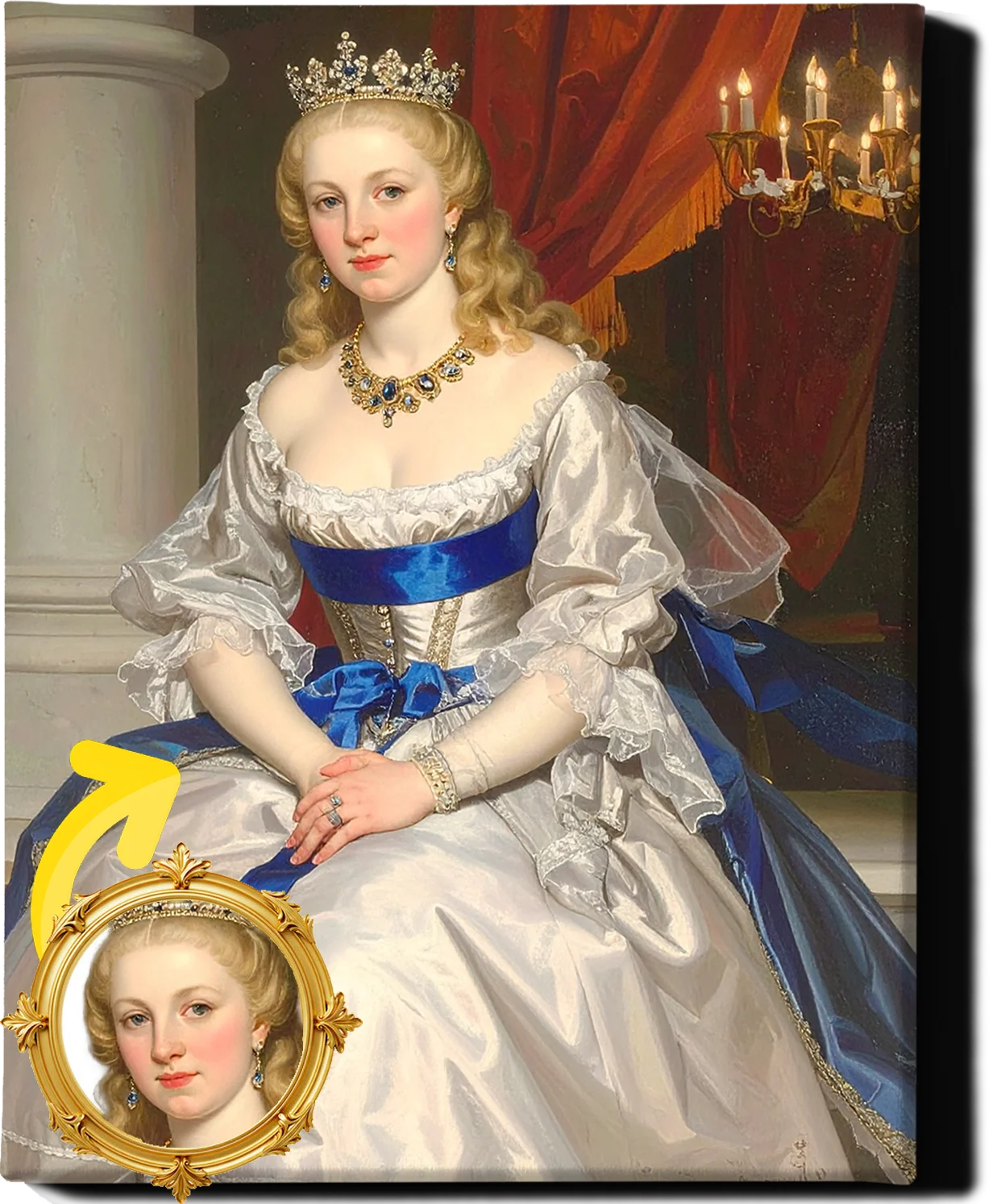 Custom Royal Human Portrait | Imperial Duchess in Silver| Personalized Wall Art Gift for her