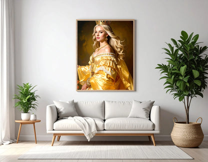 Custom Royal Human Portrait | Crowned Regent | Personalized Wall Art Gift for her