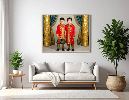 Custom Royal Family Portrait | Dynasty in Crimson | Personalized Wall Art Gift