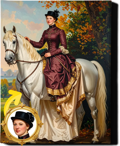 Custom Royal Human Portrait | Lady Equestrian in Autumn | Personalized Wall Art Gift for her