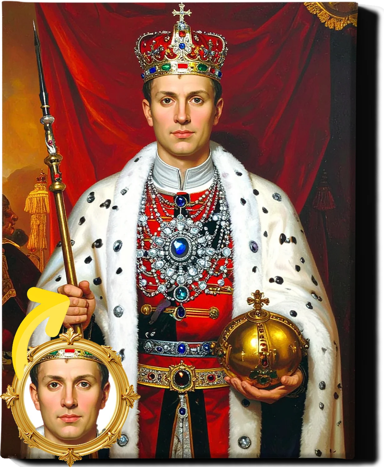 Custom Royal Human Portrait | Crown Prince of the Azure Scepter | Personalized Wall Art Gift for him