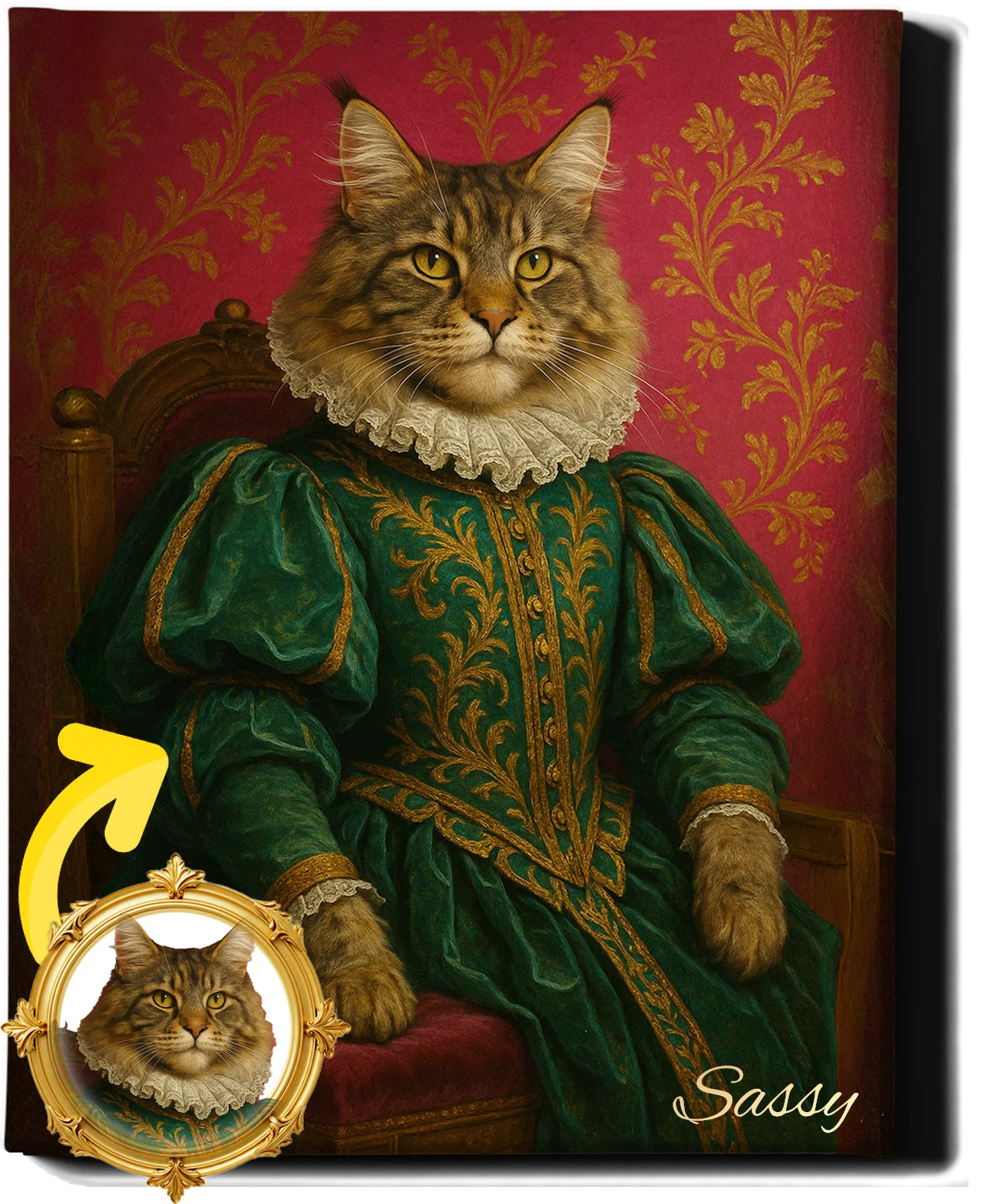 Custom Royal Pet Portrait | Sapphire Whiskerbelle | Personalized Wall Art for Pet Lovers