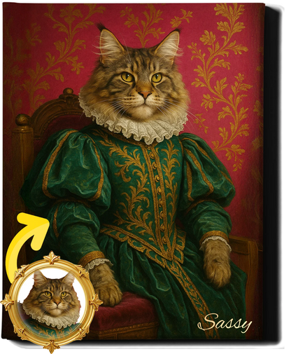 Custom Royal Pet Portrait | Sapphire Whiskerbelle | Personalized Wall Art for Pet Lovers