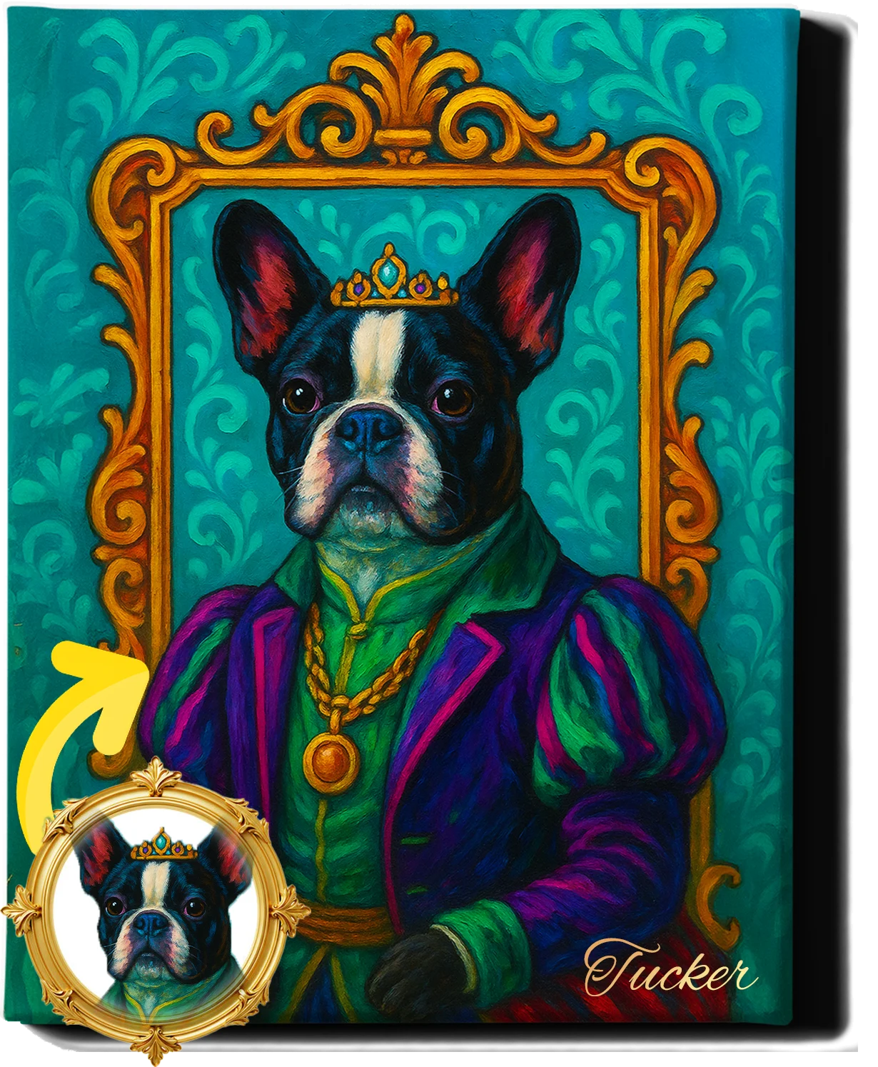 Custom Royal Pet Portrait | General Biscuit | Personalized Wall Art for Pet Lovers
