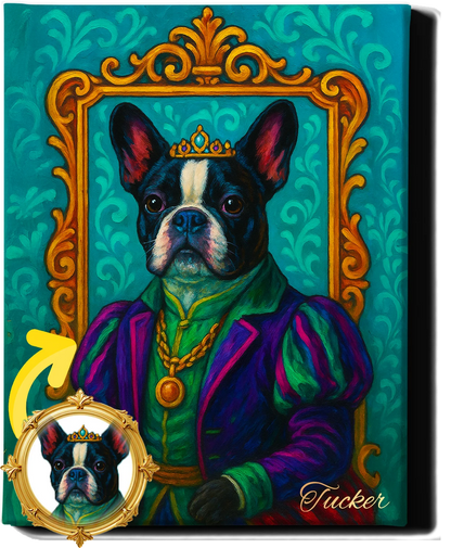 Custom Royal Pet Portrait | General Biscuit | Personalized Wall Art for Pet Lovers