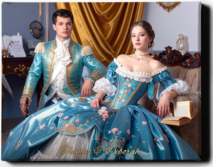 Custom Royal Couple Portrait | grand aristocratic couple II | Personalized Wall Art Gift