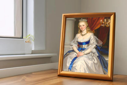 Custom Royal Human Portrait | Imperial Duchess in Silver| Personalized Wall Art Gift for her