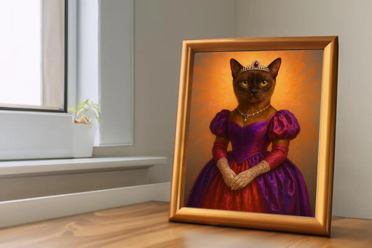 Custom Royal Pet Portrait | Queen Pawsalina | Personalized Wall Art for Pet Lovers