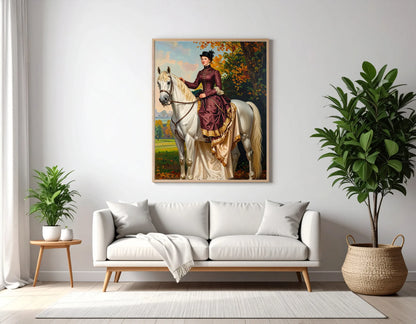 Custom Royal Human Portrait | Lady Equestrian in Autumn | Personalized Wall Art Gift for her