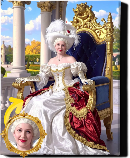 Custom Royal Human Portrait | Empress in Feathered Hat 2 | Personalized Wall Art Gift for her