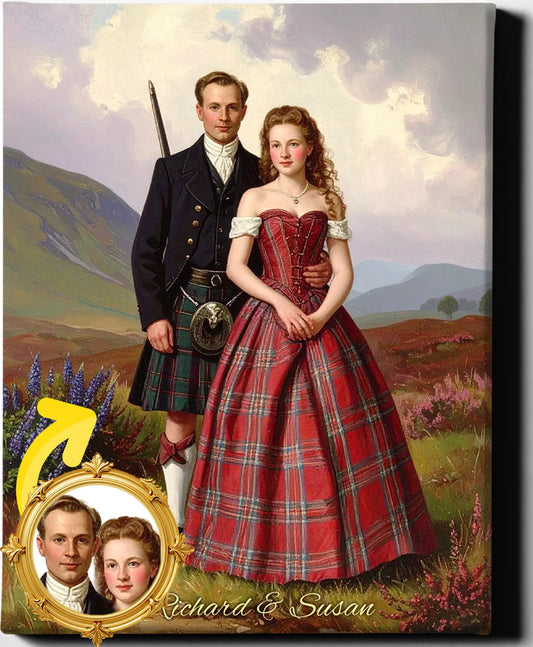 Custom Royal Couple Portrait | Highland Elegance | Personalized Wall Art Gift
