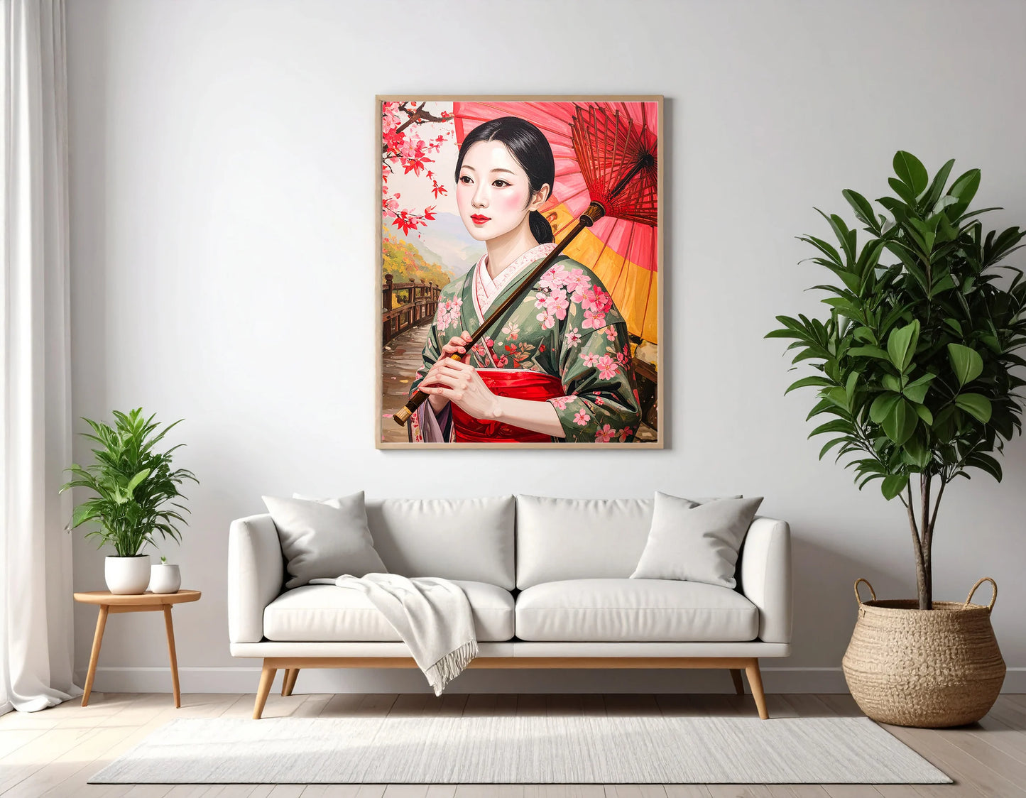 Custom Royal Human Portrait | Japanese Noble Lady with Umbrella | Personalized Wall Art Gift for her