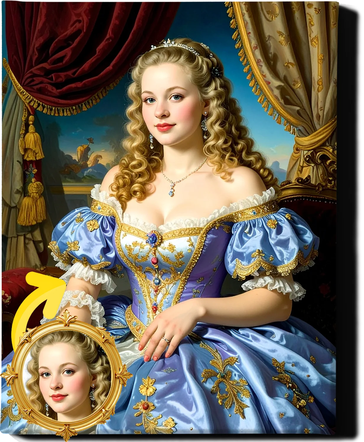 Custom Royal Human Portrait | Elegant Noblewoman | Personalized Wall Art Gift for her