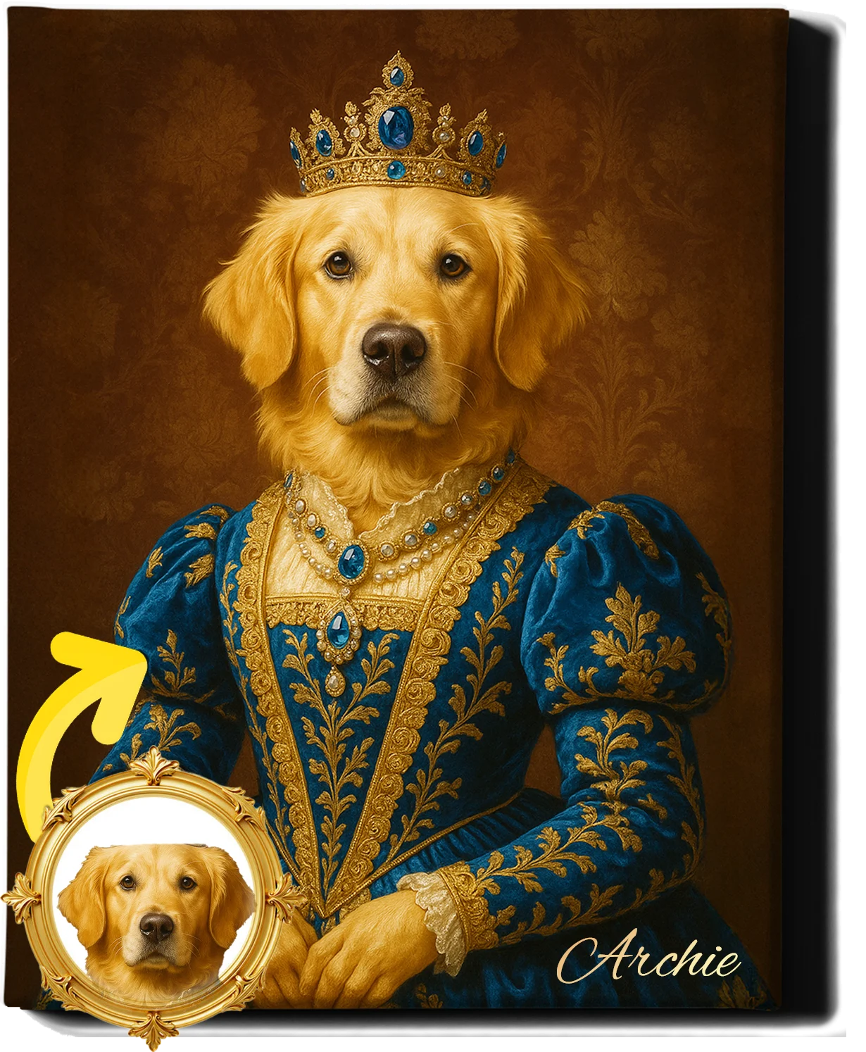 Custom Royal Pet Portrait | Belladonna Fuzz | Personalized Wall Art for Pet Lovers